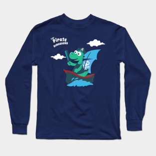 illustration of dinosaur pirate on a ship at the sea Long Sleeve T-Shirt